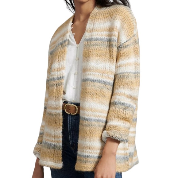 Anthropologie Moira Striped V Neck Open Oversized Cardigan Sweater Womens - Picture 1 of 11